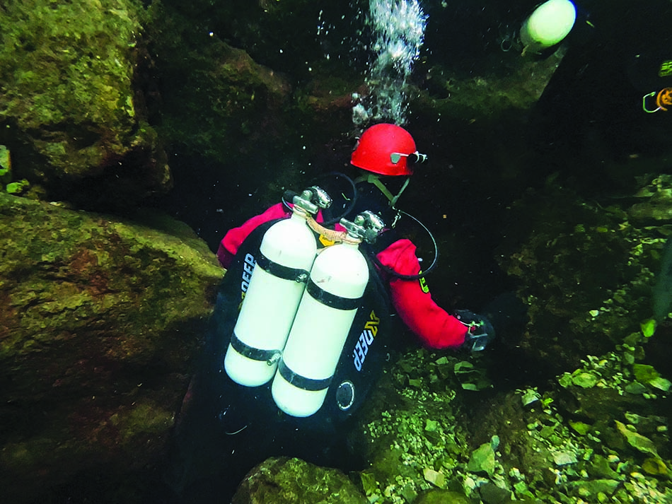 Cave diving filming