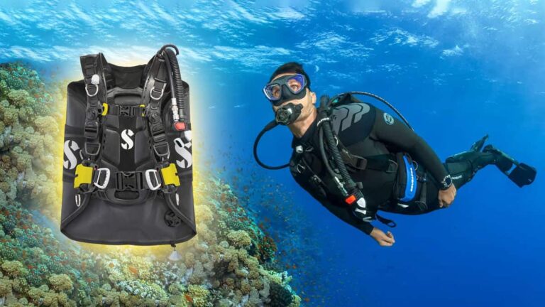 Plongeur équipé d'un gilet stabilisateur hydros pro 2 scubapro explorant un magnifique récif corallien sous-marin.