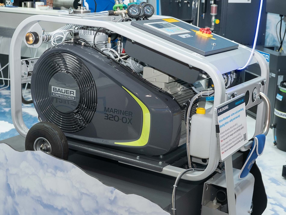 Bauer Mariner 320-OX compressor, essential for scuba diving and deep breathing.