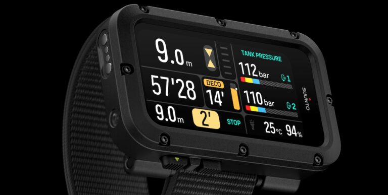 Ordinateur de plongée Suunto affichant les données essentielles pour une plongée en toute sécurité.