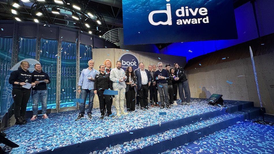 Divers awarded at the Dive Awards ceremony, celebrating underwater innovation.
