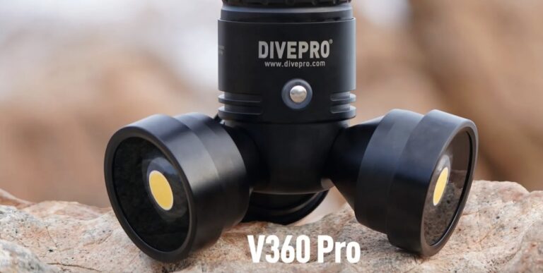 Lampe de plongée V360 Pro, idéale pour explorer les merveilles sous-marines avec une visibilité optimale.