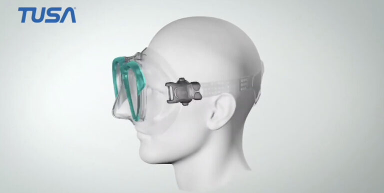 Masque de plongée TUSA offrant confort et visibilité optimale pour l'exploration sous-marine.
