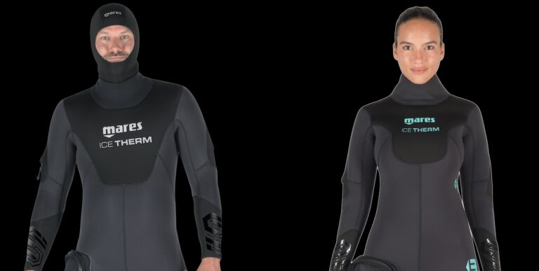 Combinaisons de plongée Mares Ice Therm, idéales pour explorer les profondeurs sous-marines en toute sécurité.